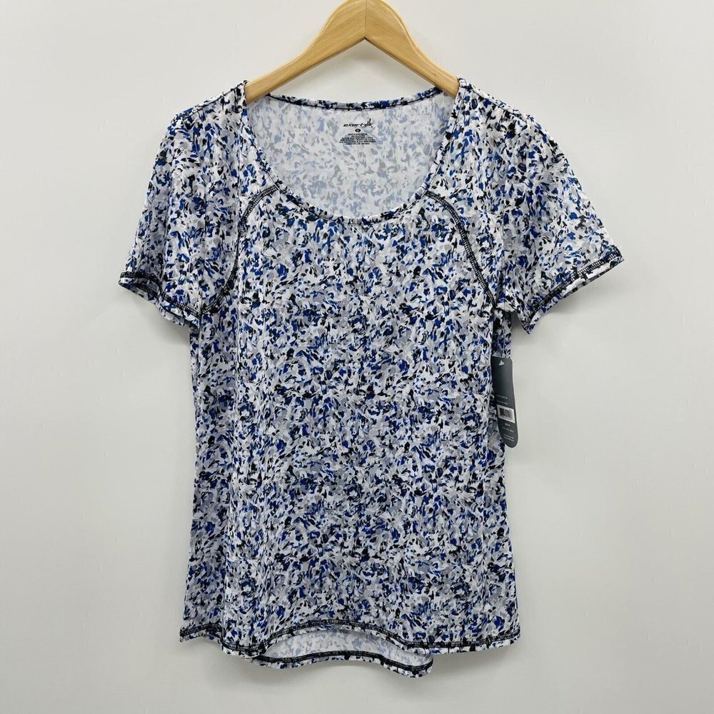 Exertek Womens Size Medium Printed Short Sleeve Activewear Tshirt Blue 1617